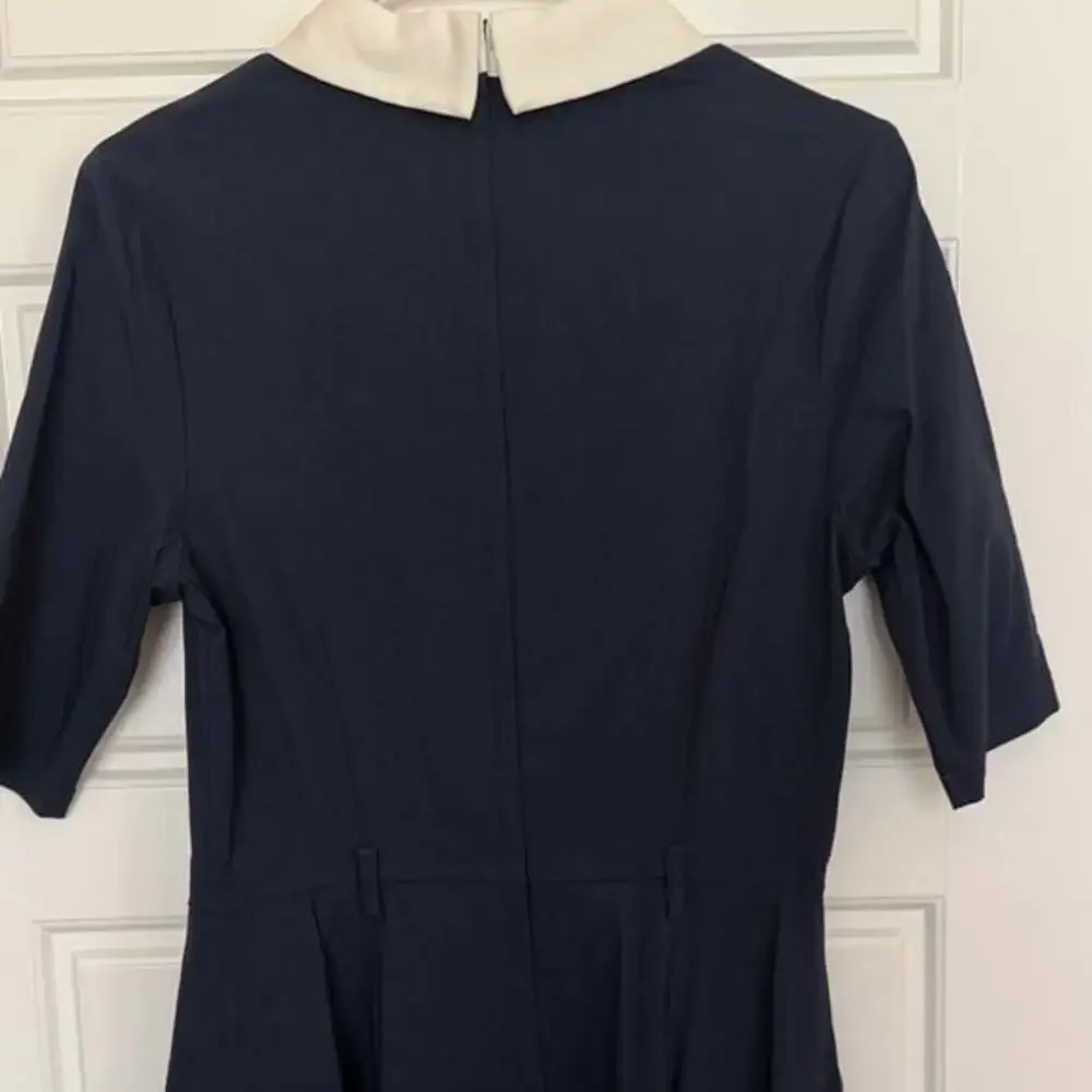 Collectif London Winona Swing Dress Navy White Collar Size L NWT - Picture 5 of 5